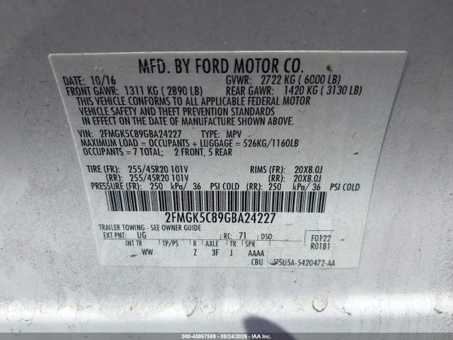 Ford FLEX SEL 2016 2FMGK5C89GBA24227 Image 9
