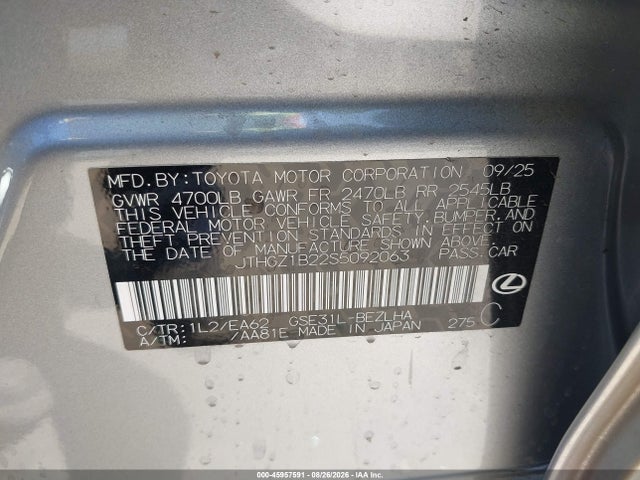 45957591 :رقم المزاد ، JTHGZ1B22S5092063 vin ، 2025 Lexus Is 350 F Sport مزاد بيع