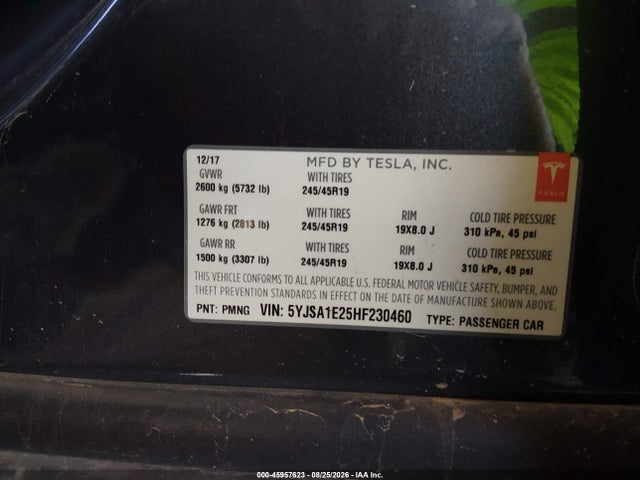 Продажа на аукционе авто 2017 Tesla Model S 100d/60d/75d/90d/p100d, vin: 5YJSA1E25HF230460, номер лота: 45957623