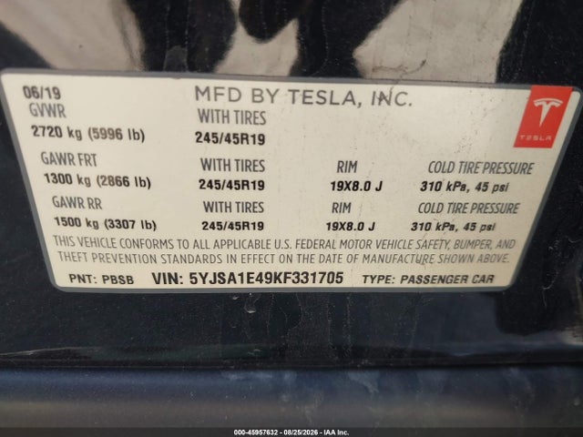 5YJSA1E49KF331705 Tesla Model S 100d/long Range/p100d/performance