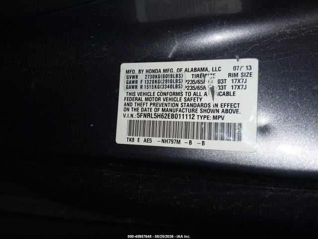 Honda Odyssey Ex-l 2014 5FNRL5H62EB011112 Image 9