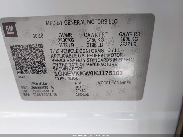 1GNEVKKW0KJ175163 Chevrolet Traverse Premier