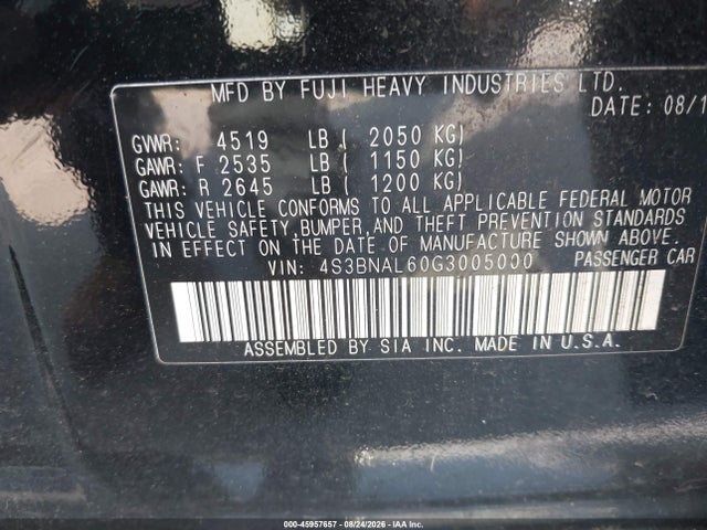 Продажа на аукционе авто 2016 Subaru Legacy 2.5i Limited, vin: 4S3BNAL60G3005000, номер лота: 45957657