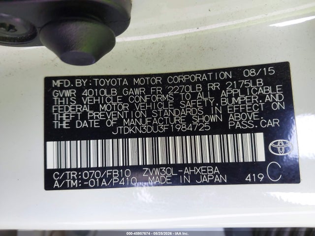 Toyota Prius Two 2015 JTDKN3DU3F1984725 Image 9