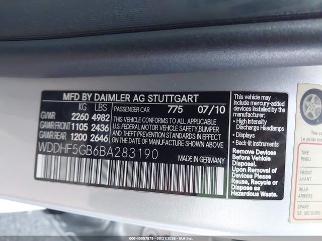 45957679 :رقم المزاد ، WDDHF5GB6BA283190 vin ، 2011 Mercedes-benz E 350 مزاد بيع