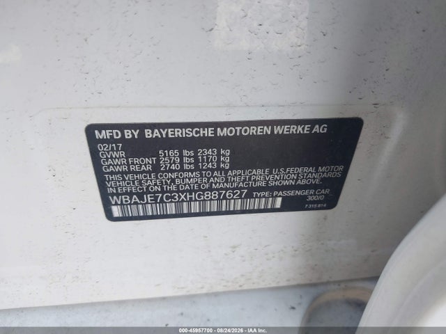 Aukcja sprzedaży 2017 Bmw 540i Xdrive, vin: WBAJE7C3XHG887627, numer aukcji: 45957700