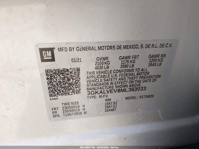Aukcja sprzedaży 2021 Gmc Terrain Awd Slt, vin: 3GKALVEV8ML363933, numer aukcji: 45957746