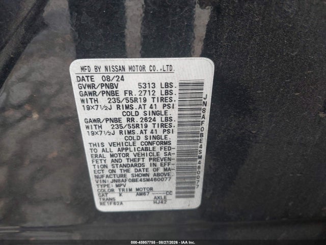 Aukcja sprzedaży 2025 Nissan Ariya Engage, vin: JN8AF0BE4SM460077, numer aukcji: 45957755