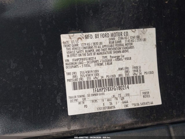 Ford Taurus Limited 2015 1FAHP2F8XFG180214 Image 9