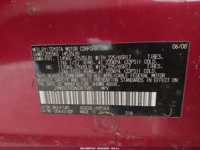 Продажа на аукционе авто 2008 Toyota Rav4, vin: JTMBD33V586087585, номер лота: 45957764