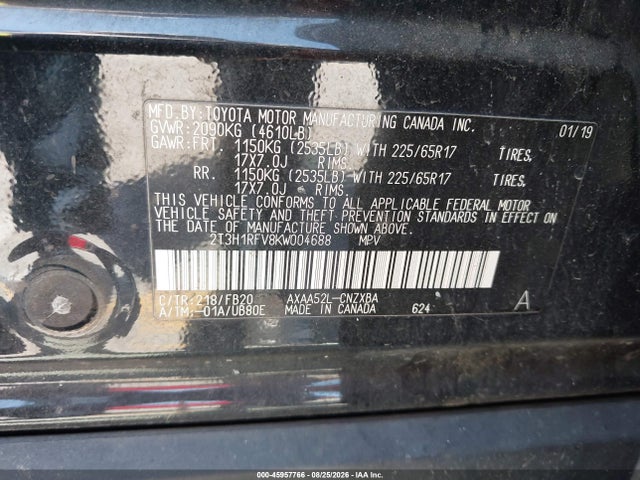 Toyota RAV4 LE 2019 2T3H1RFV8KW004688 Image 9