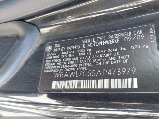 Aukcja sprzedaży 2010 Bmw 335i, vin: WBAWL7C55AP473979, numer aukcji: 45957773