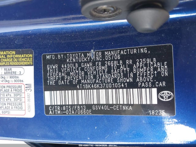 Продаж на аукціоні авто 2007 Toyota Camry Le V6, vin: 4T1BK46K37U010541, номер лоту: 45957782