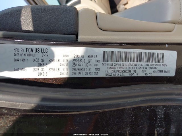Продаж на аукціоні авто 2017 Jeep Grand Cherokee Limited, vin: 1C4RJFBG2HC603396, номер лоту: 45957804