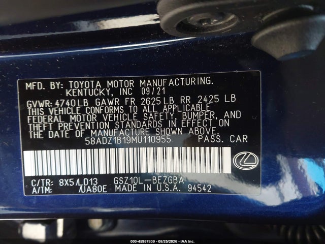 2021 Lexus Es 350 მანქანა იყიდება აუქციონზე, vin: 58ADZ1B19MU110955, აუქციონის ნომერი: 45957809