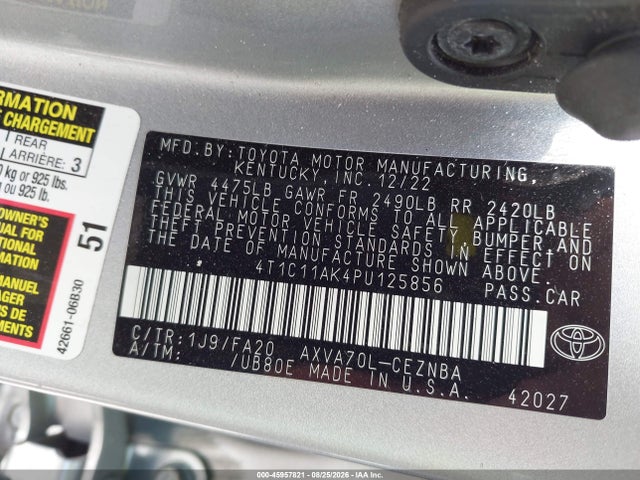 Aukcja sprzedaży 2023 Toyota Camry Le, vin: 4T1C11AK4PU125856, numer aukcji: 45957821