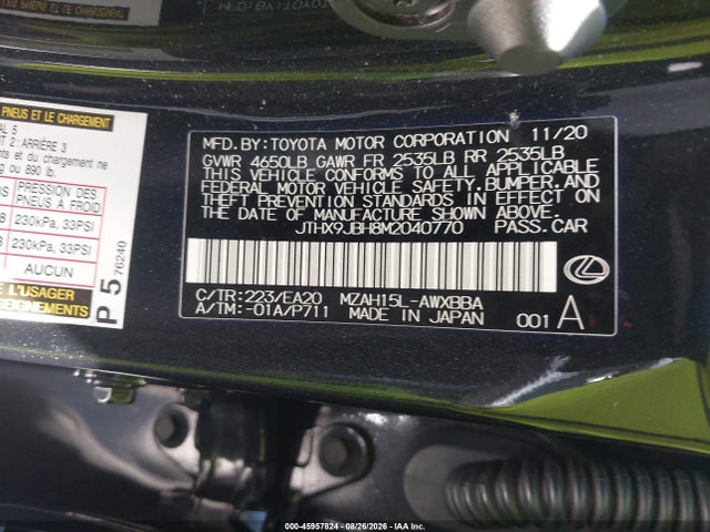 Aukcja sprzedaży 2021 Lexus Ux 250h, vin: JTHX9JBH8M2040770, numer aukcji: 45957824