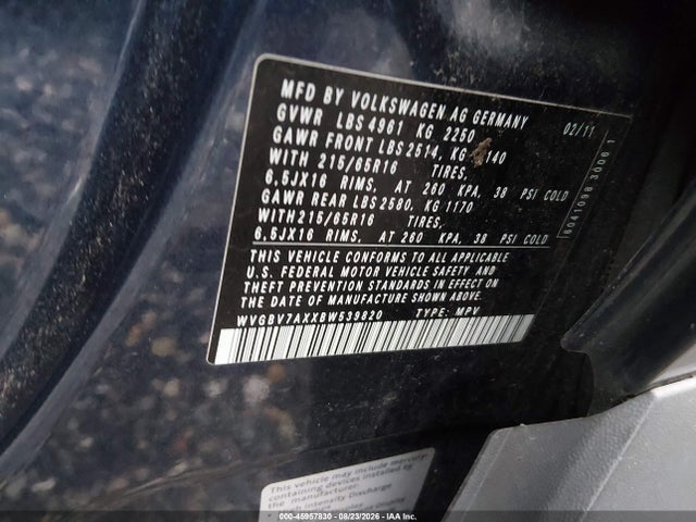 2011 Volkswagen Tiguan S მანქანა იყიდება აუქციონზე, vin: WVGBV7AXXBW539820, აუქციონის ნომერი: 45957830
