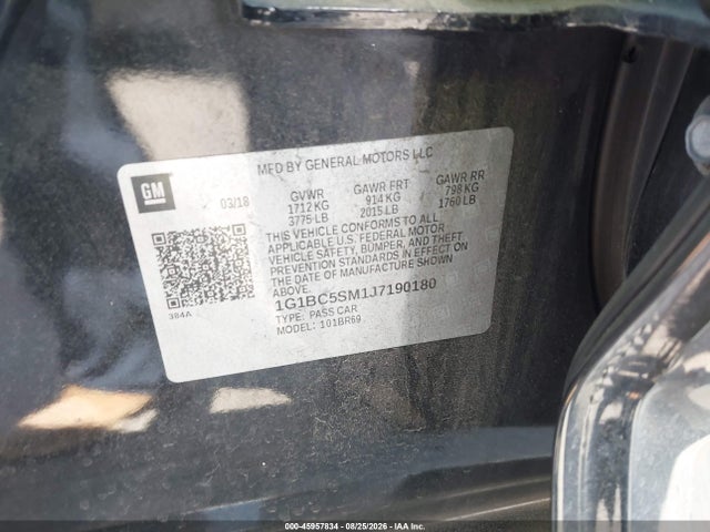 Продаж на аукціоні авто 2018 Chevrolet Cruze Ls Auto, vin: 1G1BC5SM1J7190180, номер лоту: 45957834