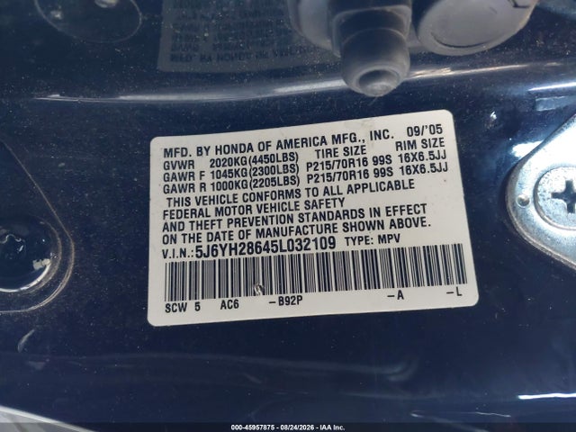 Продаж на аукціоні авто 2005 Honda Element Ex, vin: 5J6YH28645L032109, номер лоту: 45957875