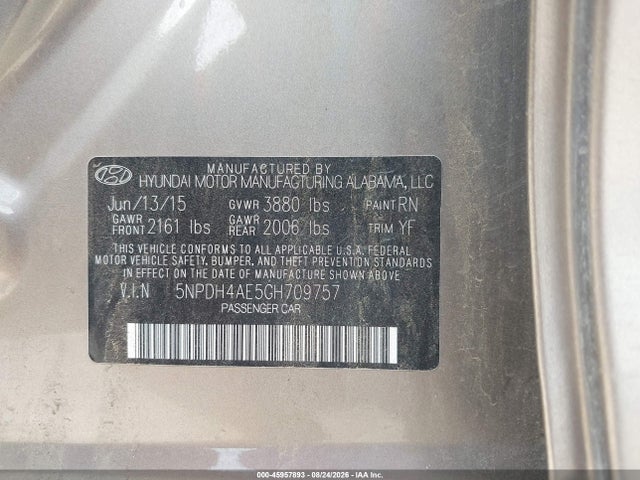 5NPDH4AE5GH709757 Hyundai ELANTRA SE