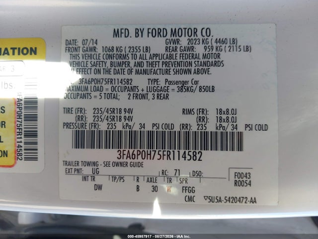 Ford FUSION SE 2015 3FA6P0H75FR114582 Image 9