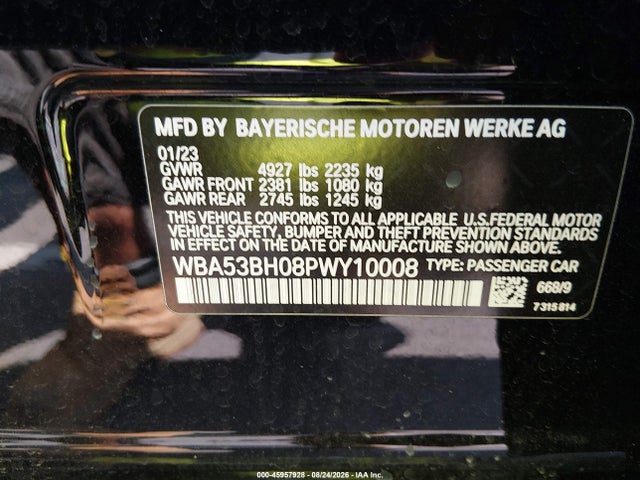 45957928 :رقم المزاد ، WBA53BH08PWY10008 vin ، 2023 Bmw 530 I مزاد بيع
