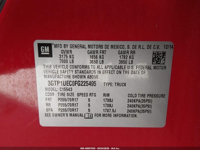 3GTP1UEC0FG225495 GMC Sierra 1500 Sle
