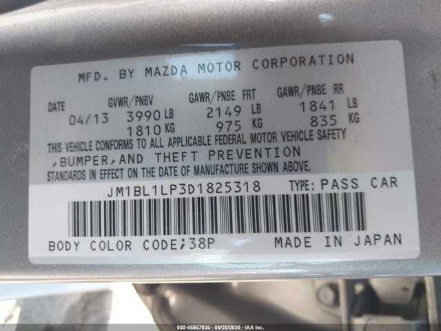 Продажа на аукционе авто 2013 Mazda Mazda3 I Touring, vin: JM1BL1LP3D1825318, номер лота: 45957935