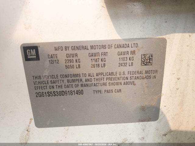 45957967 :رقم المزاد ، 2G61S5S30D9181490 vin ، 2013 Cadillac Xts Premium مزاد بيع