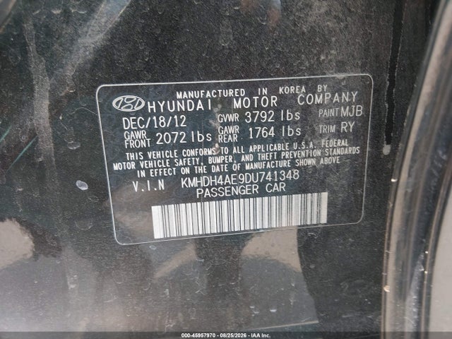 Продажа на аукционе авто 2013 Hyundai Elantra Limited, vin: KMHDH4AE9DU741348, номер лота: 45957970