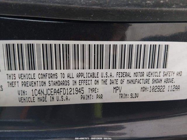 2015 Jeep Compass High Altitude Edition მანქანა იყიდება აუქციონზე, vin: 1C4NJCEA4FD121945, აუქციონის ნომერი: 45957973