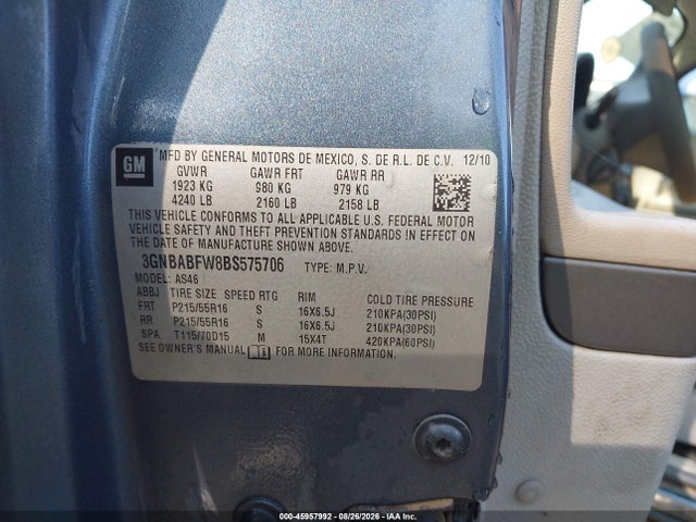 Продаж на аукціоні авто 2011 Chevrolet Hhr Lt, vin: 3GNBABFW8BS575706, номер лоту: 45957992