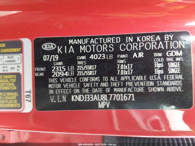 KNDJ33AU8L7701671 KIA SOUL EX
