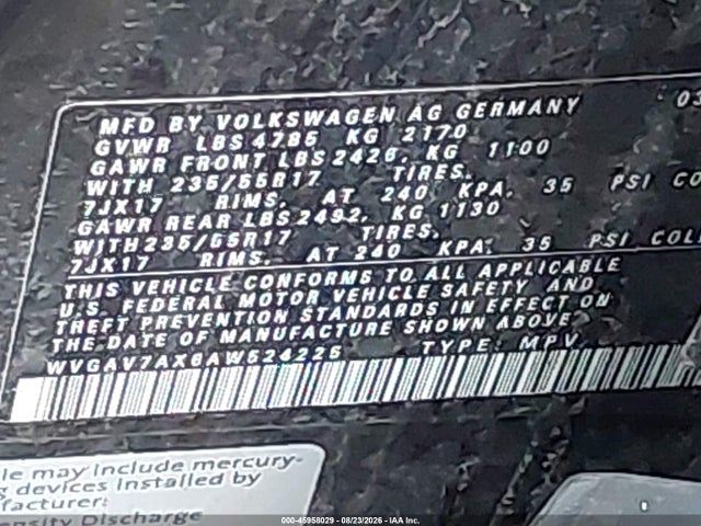 Продажа на аукционе авто 2010 Volkswagen Tiguan Wolfsburg Edition, vin: WVGAV7AX6AW524225, номер лота: 45958029