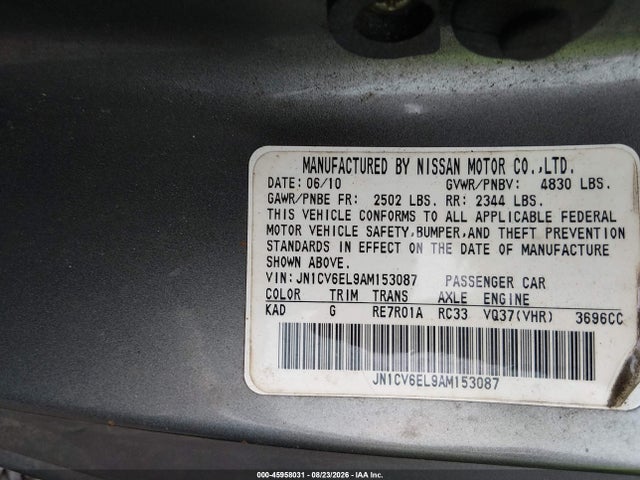 Продажа на аукционе авто 2010 Infiniti G37x, vin: JN1CV6EL9AM153087, номер лота: 45958031