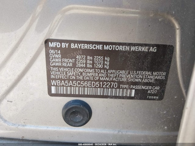 Aukcja sprzedaży 2014 Bmw 528i, vin: WBA5A5C56ED512270, numer aukcji: 45958040