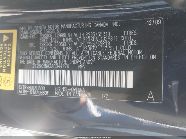 Aukcja sprzedaży 2010 Lexus Rx 350, vin: 2T2BK1BA3AC044270, numer aukcji: 45958048