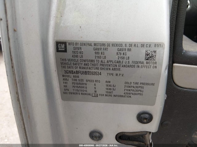 Aukcja sprzedaży 2011 Chevrolet Hhr Lt W/1lt, vin: 3GNBABFU8BS592634, numer aukcji: 45958066