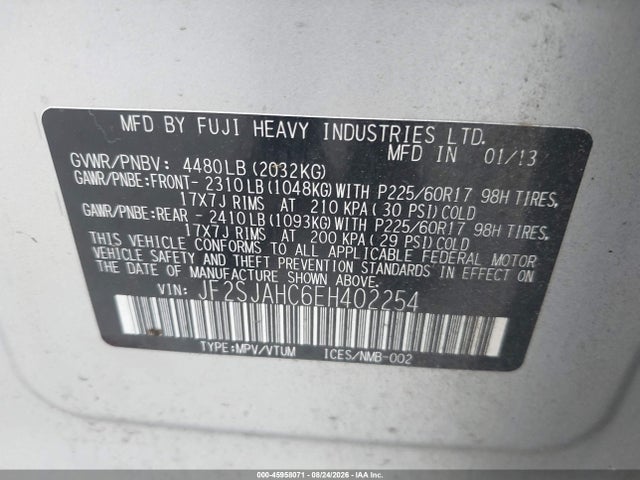 2014 Subaru Forester 2.5i Limited მანქანა იყიდება აუქციონზე, vin: JF2SJAHC6EH402254, აუქციონის ნომერი: 45958071