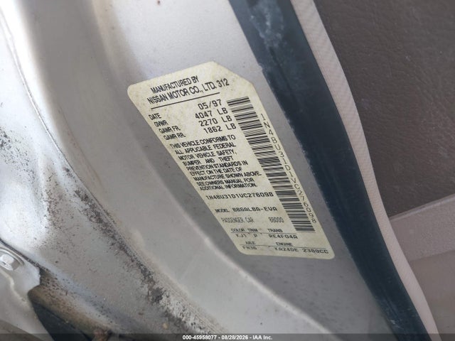 Продаж на аукціоні авто 1997 Nissan Altima Gle/gxe/se/xe, vin: 1N4BU31D1VC276098, номер лоту: 45958077