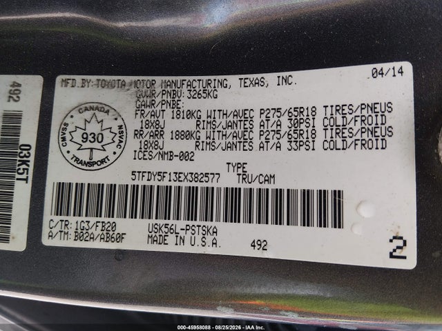 5TFDY5F13EX382577 Toyota Tundra Sr5 5.7l V8