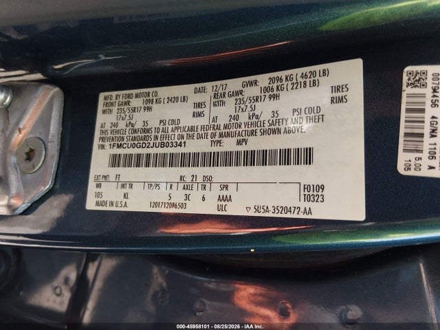 Продаж на аукціоні авто 2018 Ford Escape Se, vin: 1FMCU0GD2JUB03341, номер лоту: 45958101