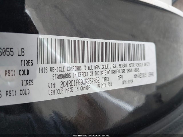 Aukcja sprzedaży 2018 Chrysler Pacifica Touring Plus, vin: 2C4RC1FG0JR257952, numer aukcji: 45958112
