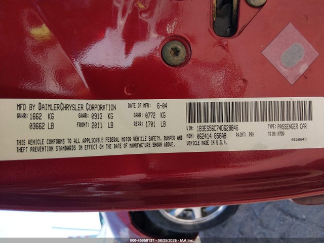 Продаж на аукціоні авто 2004 Dodge Neon Sxt, vin: 1B3ES56C74D628846, номер лоту: 45958137