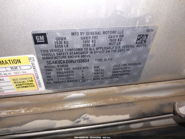 Aukcja sprzedaży 2017 Buick Enclave Premium, vin: 5GAKVCKD9HJ193834, numer aukcji: 45958150