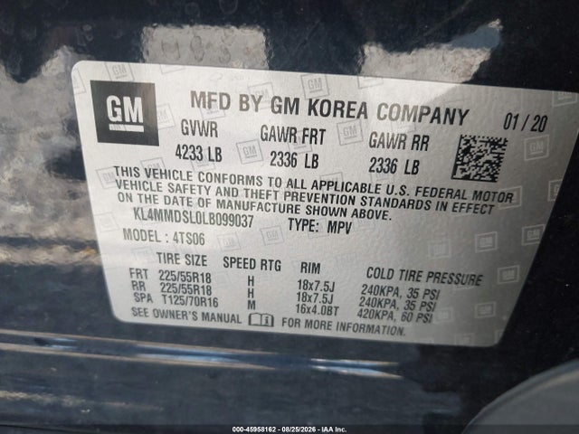 45958162 :رقم المزاد ، KL4MMDSL0LB099037 vin ، 2020 Buick Encore Gx Fwd Select مزاد بيع