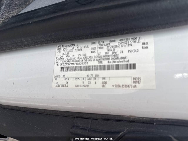 Продажа на аукционе авто 2015 Ford Transit-350 Xlt, vin: 1FBZX2ZM5FKA31332, номер лота: 45958166