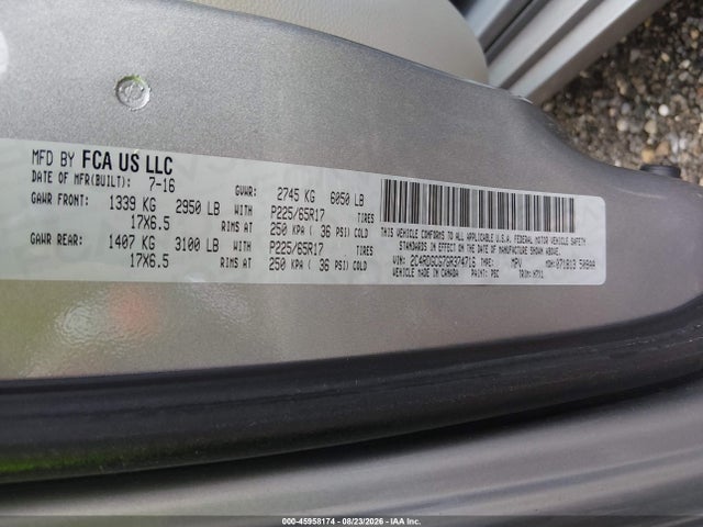 2016 Dodge Grand Caravan Sxt მანქანა იყიდება აუქციონზე, vin: 2C4RDGCG7GR374716, აუქციონის ნომერი: 45958174
