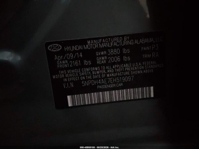 45958188 :رقم المزاد ، 5NPDH4AE7EH519097 vin ، 2014 Hyundai Elantra Se مزاد بيع